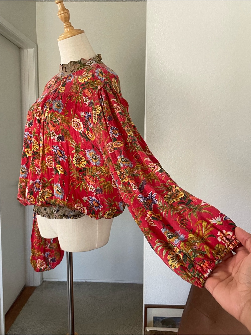 Nikasha Toscana Floral Blouse High Neck Tie Peasant Blouse - Picture 5 of 11